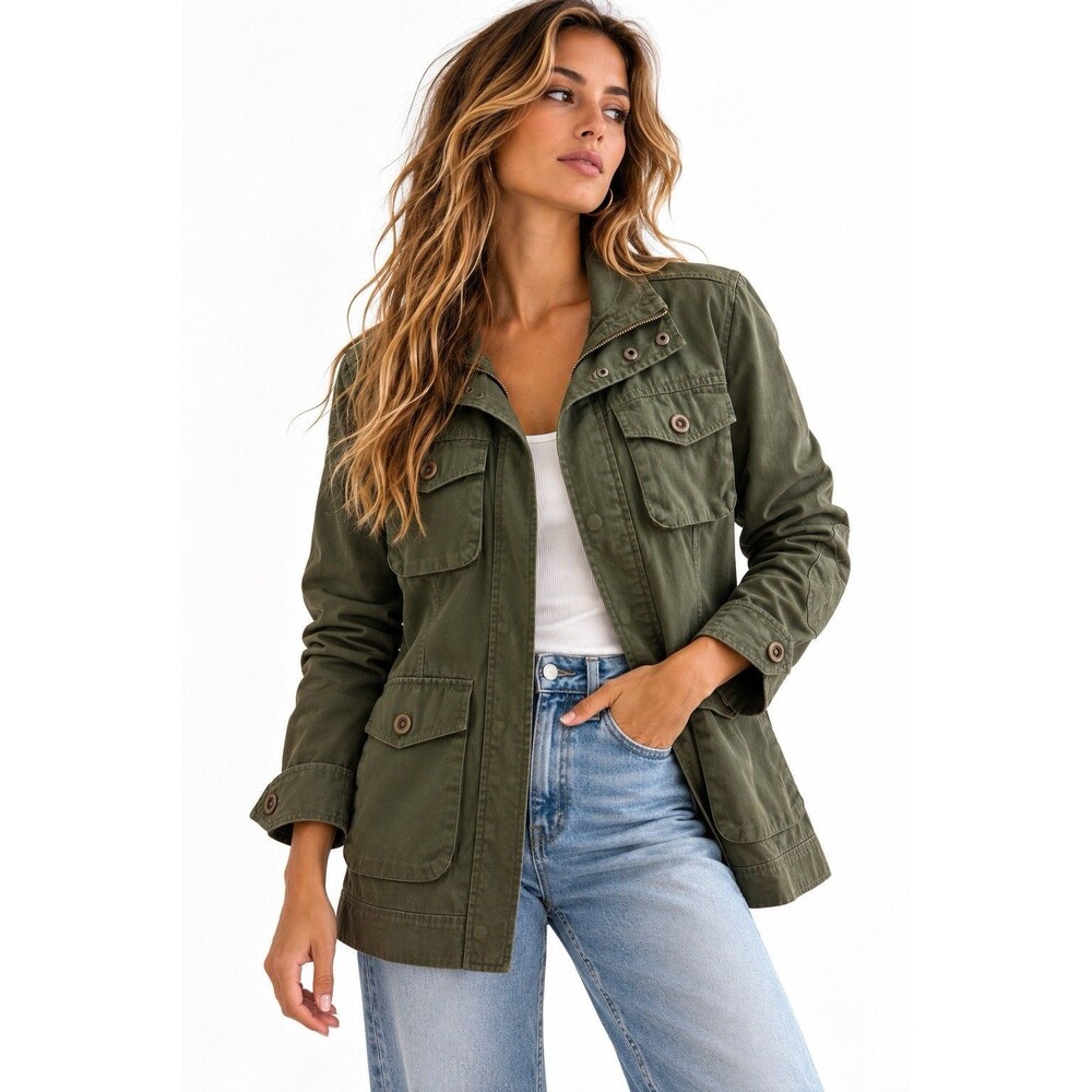 G by GUESS Olive Green Military Utility Field Jacket Size Small Cotton